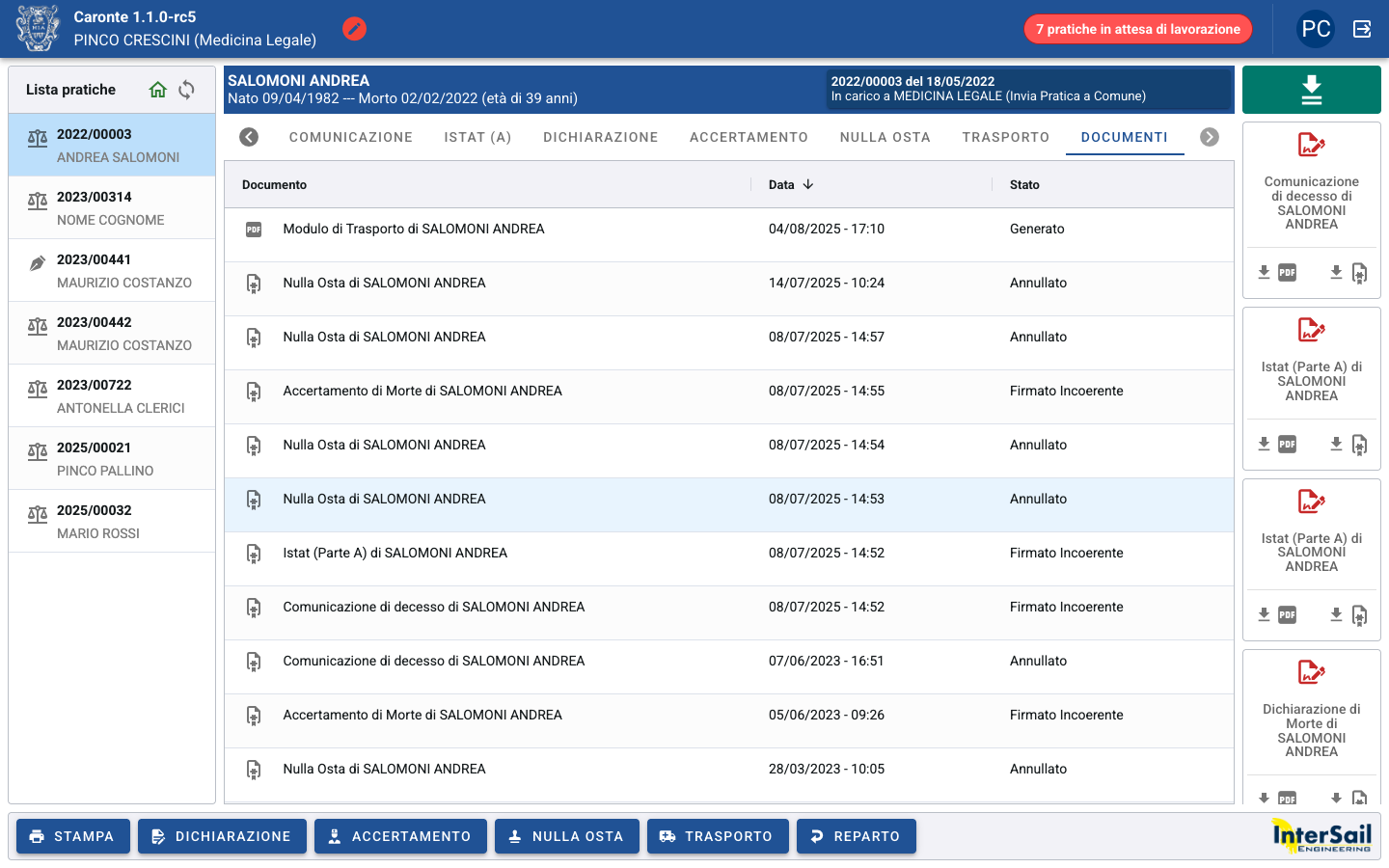 Tab documenti con stato di firma
