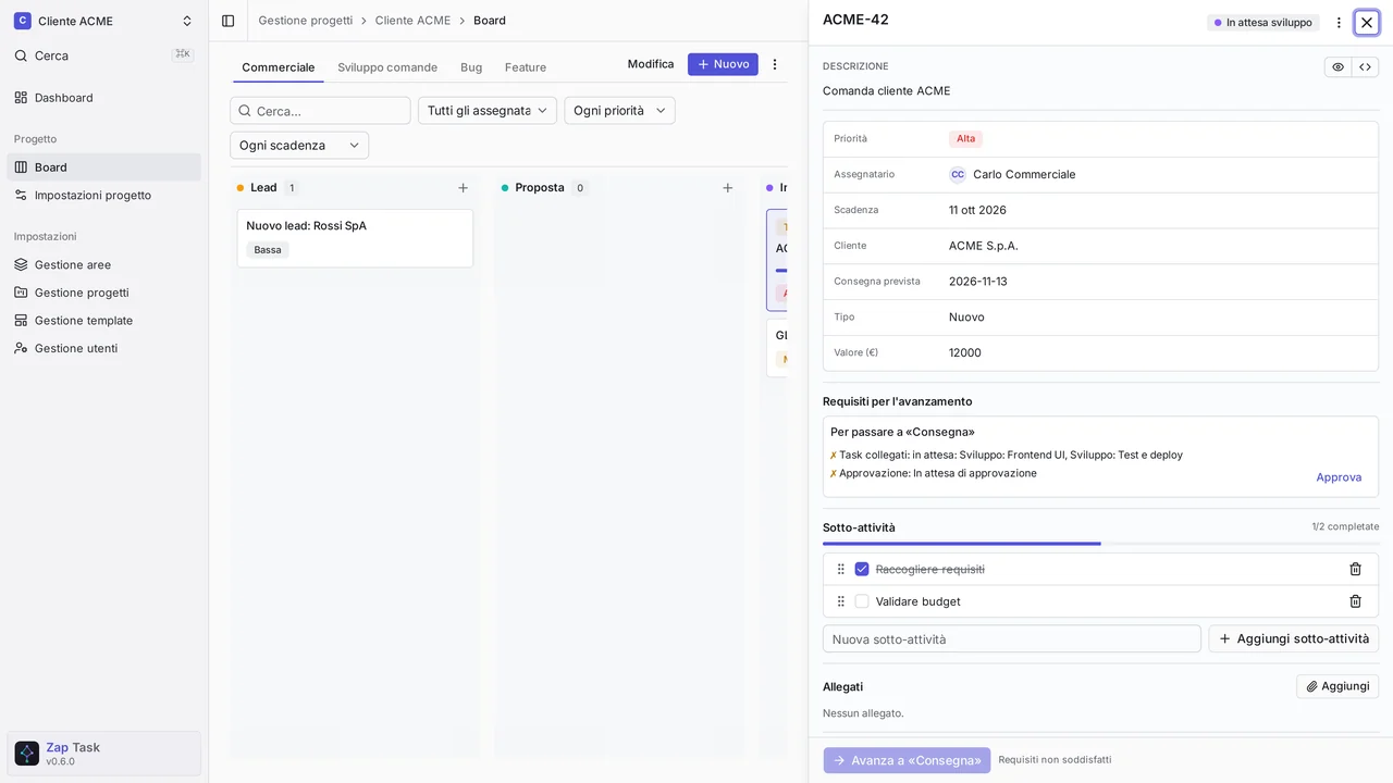 Schermata di ZapTask